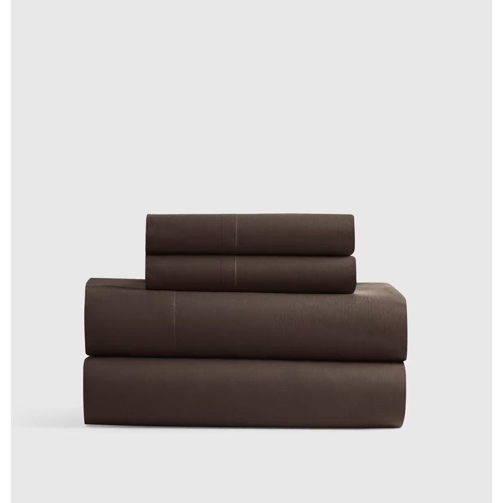 Quince Classic Organic Percale Sheet Set California King  Espresso Brown Cotton